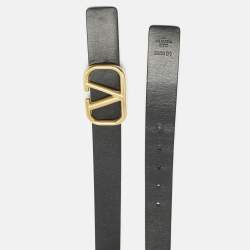 مملوكة مسبقًا Valentino Black/Green Leather VLogo Reversible Belt 90CM