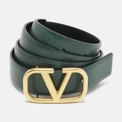 مملوكة مسبقًا Valentino Black/Green Leather VLogo Reversible Belt 90CM