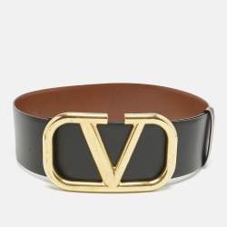 Valentino Black/Brown Leather VLogo Wide Waist Belt 70CM