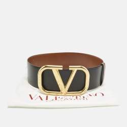 Valentino Black/Brown Leather VLogo Wide Waist Belt 70CM