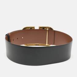 Valentino Black/Brown Leather VLogo Wide Waist Belt 70CM