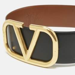 Valentino Black/Brown Leather VLogo Wide Waist Belt 70CM