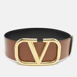 Valentino Black/Brown Leather VLogo Wide Waist Belt 70CM