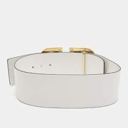 Valentino White Leather VLogo Wide Waist Belt 75CM