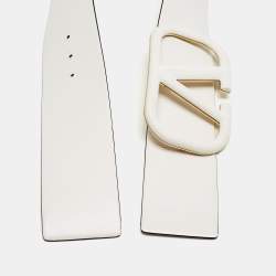 Valentino White Leather VLogo Wide Waist Belt 75CM