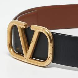 Valentino Black/Brown Leather VLogo Reversible Waist Belt 75CM