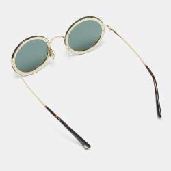 Pre Owned Valentino Black/Gold Tone VA 2010-B Crystals Round Sunglasses