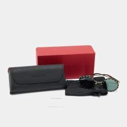 Pre Owned Valentino Black/Gold Tone VA 2010-B Crystals Round Sunglasses