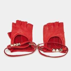 Valentino Red Leather Rockstud Fingerless Gloves 7