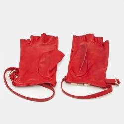 Valentino Red Leather Rockstud Fingerless Gloves 7