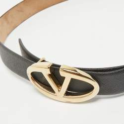 Valentino Black Leather VLogo Buckle Belt 85CM