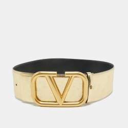 Valentino Gold/Black Leather VLogo Reversible Wide Belt 80CM