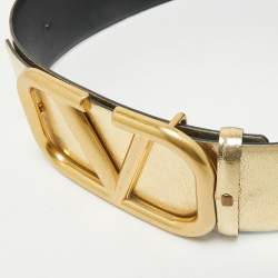 Valentino Gold/Black Leather VLogo Reversible Wide Belt 80CM