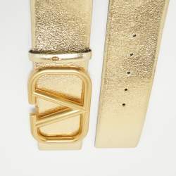Valentino Gold/Black Leather VLogo Reversible Wide Belt 80CM
