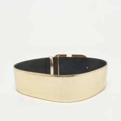 Valentino Gold/Black Leather VLogo Reversible Wide Belt 80CM