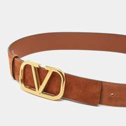 Valentino Brown Suede and Leather VLogo Belt Size 85 CM