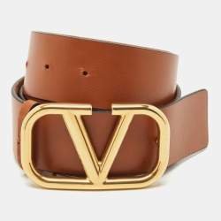 Valentino Brown Suede and Leather VLogo Belt Size 85 CM