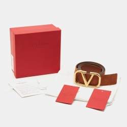 Valentino Brown Suede and Leather VLogo Belt Size 85 CM