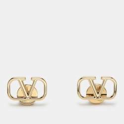 Pre Owned Valentino Gold Tone Metal VLogo Stud Earrings