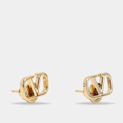 Pre Owned Valentino Gold Tone Metal VLogo Stud Earrings