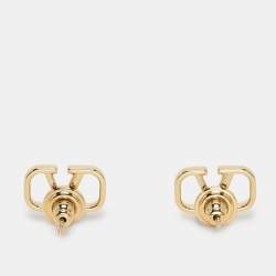 Pre Owned Valentino Gold Tone Metal VLogo Stud Earrings