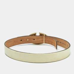 Pre Owned Valentino Cream Leather VLogo Crystals Embellished Belt 65CM