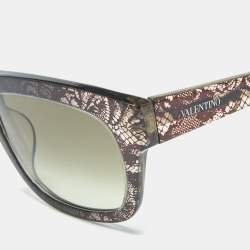 Pre Owned Valentino Black/Grey Gradient V611S Lace Print Square Sunglasses