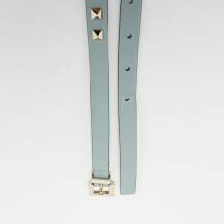 Pre Owned Valentino Blue Leather Rockstud Slim Belt 95 CM