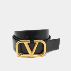 Pre Owned Valentino Brown/Black Leather VLogo Reversible Belt 90 CM