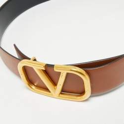 Pre Owned Valentino Brown/Black Leather VLogo Reversible Belt 90 CM