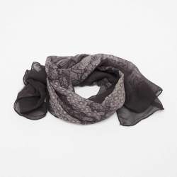 Pre Owned Valentino Black Printed Silk Square Scarf 