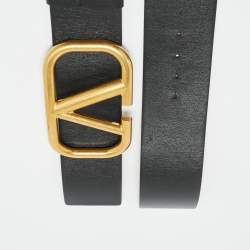 Pre Owned Valentino Black/Red Leather VLogo Reversible Waist Belt 110 CM