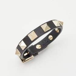 Pre Owned Valentino Rockstud Leather Gold Tone Bracelet