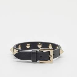 Pre Owned Valentino Rockstud Leather Gold Tone Bracelet