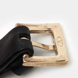 Pre Owned Valentino Rockstud Black Leather Gold Tone Bracelet
