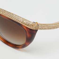 Pre Owned Valentino Havana/Brown Gradient V643SR Crystal Cat-Eye Sunglasses