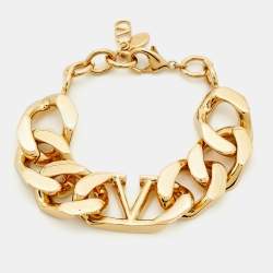 Pre Owned Valentino Chunky Vlogo Gold Tone Chain Link Bracelet