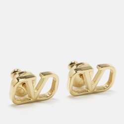 Pre Owned Valentino Vlogo Gold Tone Earrings  
