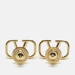 Pre Owned Valentino Vlogo Gold Tone Earrings  