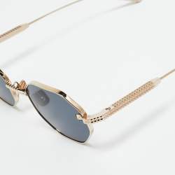 Pre Owned Valentino Black/Gold Tone VLS 122A V Stud Geometric Sunglasses