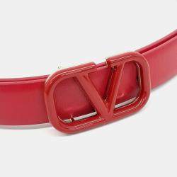 Pre Owned Valentino Red Leather V-logo belt