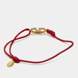Pre Owned Valentino Vlogo Crystals Gold Tone Cord Bracelet