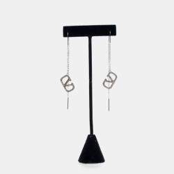 Pre Owned Valentino Crystal V Logo Signature Threader Earrings