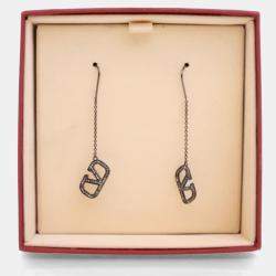 Pre Owned Valentino Crystal V Logo Signature Threader Earrings