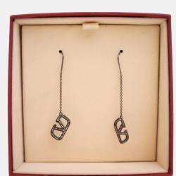 Pre Owned Valentino Crystal V Logo Signature Threader Earrings