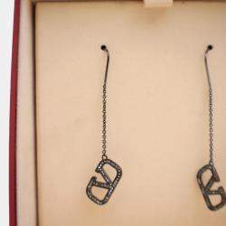 Pre Owned Valentino Crystal V Logo Signature Threader Earrings