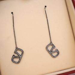 Pre Owned Valentino Crystal V Logo Signature Threader Earrings