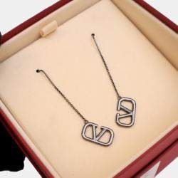 Pre Owned Valentino Crystal V Logo Signature Threader Earrings