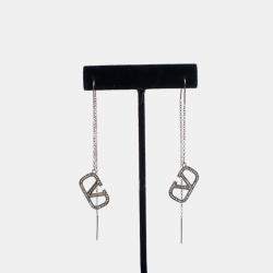 Pre Owned Valentino Crystal V Logo Signature Threader Earrings