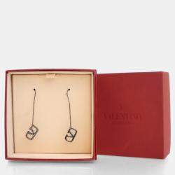 Pre Owned Valentino Crystal V Logo Signature Threader Earrings